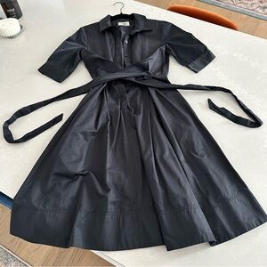 Hobbs dark navy black midi dress with tie waist